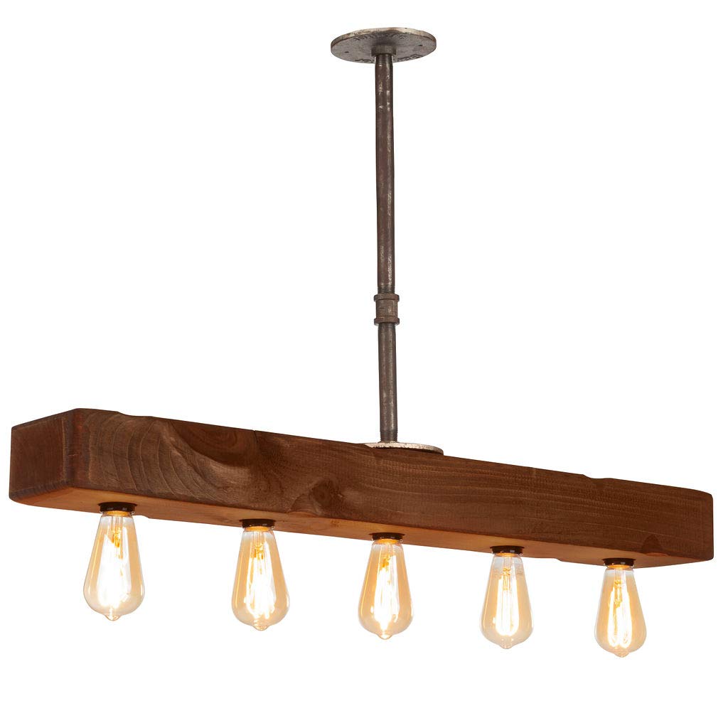 Farmhouse Lighting Distressed Wood Beam Rustic Chandelier Light Fixture - Recessed Wooden Beam Ceiling Light Fixture (5 Light)