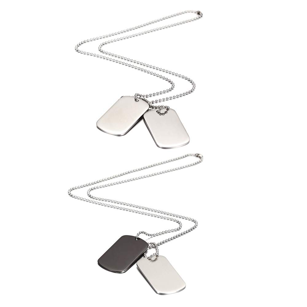 MicVivien Army Style Double Dog Tag Pendant Mens Necklace, Biker 68cm & 10cm Ball Chain