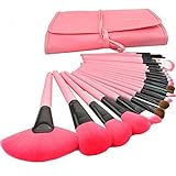 Aliliya Professional 24PCS Premium Luxurious Synthetic Hair Kabuki Makeup Brush Set Cosmetics Foundation Blending Blush Face Powder Brush Makeup Brush Kit - Black Pink