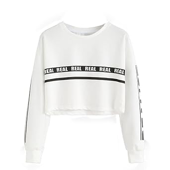 Geili Damen Sweatshirt Damen, O-Ausschnitt Pullover Frauen Langarm Bluse Buchstabe Druck Sweatshirt Bauchfreie Oberteile Kapu