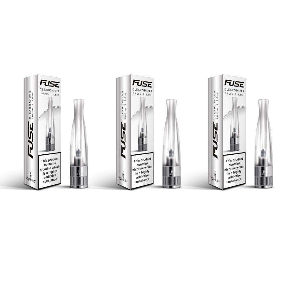 Vapouriz Fuse Dual Coil Clearomizer 1.6 ohm - Tank/ CE4/ EVOD/V-PRO (3, Clear) - Contains NO Nicotine