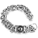 INBLUE Men's Stainless Steel Bracelet Link Wrist Silver Tone Black Skull