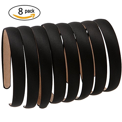Keklle 8 Hard Headbands, 2cm Wide Non-slip Ribbon Hairband for Women (8 Black)