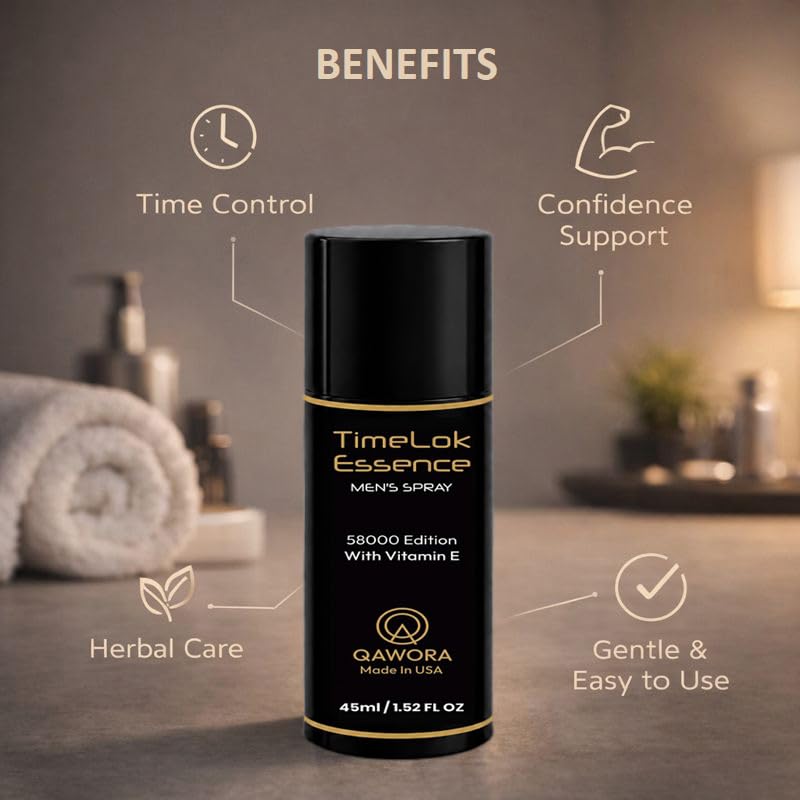 Qawora Timelok Essence Spray for Men - 45ml | USA Formula | Natural Herbal Extracts | Skin Refreshing & Nourishing Formula