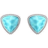 Belinda Jewelz Women’s Larimar Earrings 925 Sterling Silver Boho Bohemian Gypsy Style Gemstone Stud Earring 14mm Trillion Earring with Push Back Elegant Jewelry Accessory