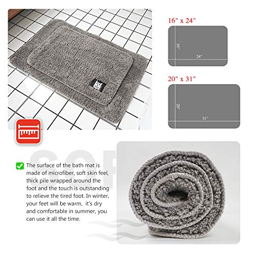 RJUN Bathroom Rug Non Slip Bath Mat Water Absorbent Soft Microfiber Shaggy Bathroom Mat, 16"x24", Machine Washable Bath Rug, Perfect Plush Carpet Mats for Tub, Shower, and Bath Room (16"x24", Gray) - Thumbnail 7