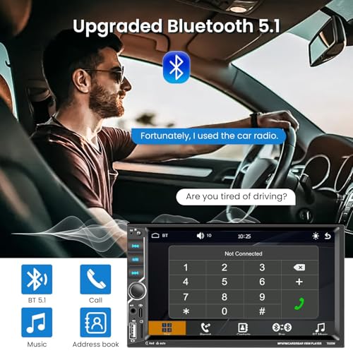 VECHTEL 2 Din Car Radio with Carplay Android Wireless Car, 7 Inch Touch Screen Bluetooth Stereo Car Radio FM Type-C/USB/TF/AUX Mirror Link SWC MIC Rear Camera Remote Control