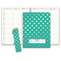 HARDCOVER Combination Plan and Record Book: One efficient 8-1/2" x 11" Book for Lesson Plans and Grades Combines W101 and R1010 (PR7-10) (+) Bonus Clip-in Bookmark (Gold Dots Turquoise)