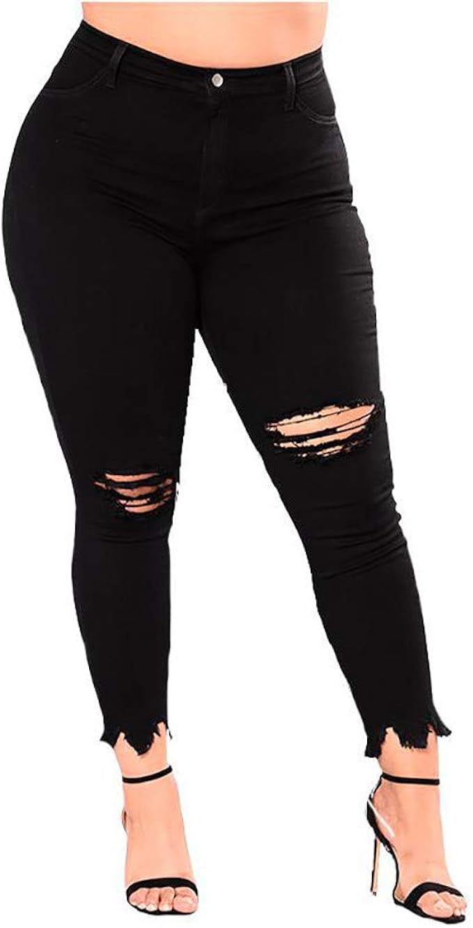 black ripped boyfriend jeans plus size