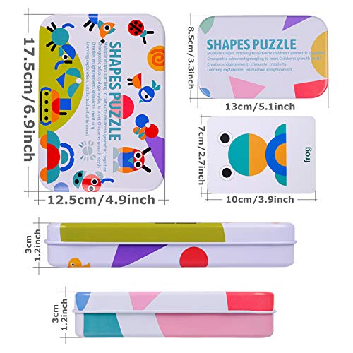 Wooden Pattern Blocks Animals Jigsaw Shape Puzzle Sorting Stacking Games Montessori Brain Teaser STEM Educational Toys Birthday Gift for Toddlers Kids Age 3+ Years Old (38 Shape & 50 Pattern Cards)