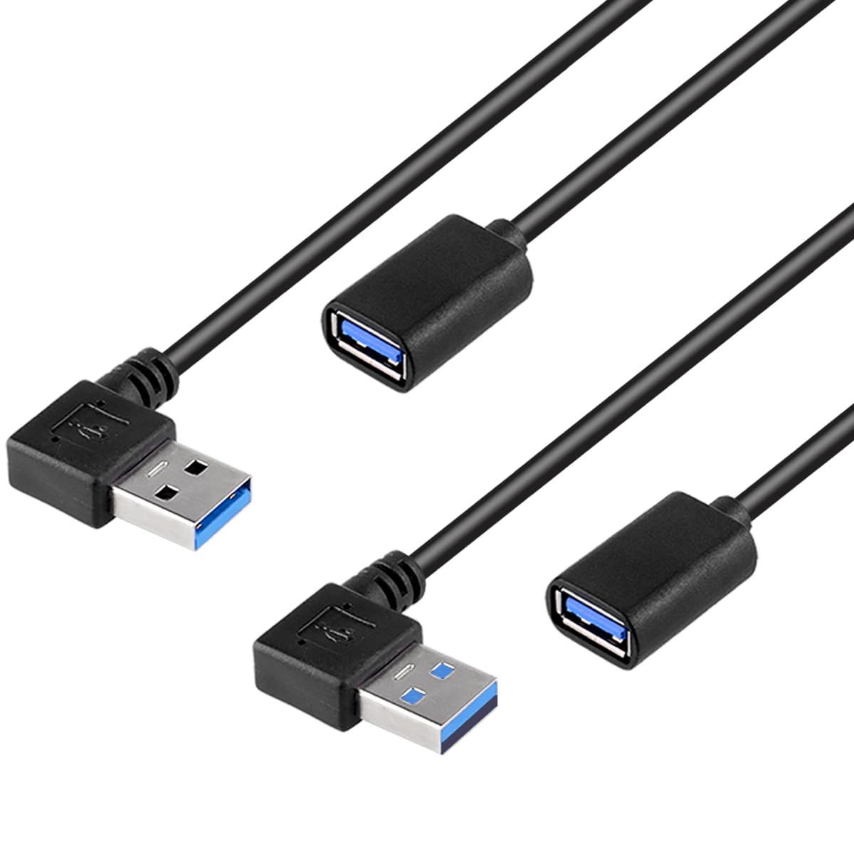 iYueMps 2Pack USB3.0 Extension Cable 30cm USB 3.0 Male to Female 90 Degree Right and Left Angle Conversion Cable 5Gbps Data Transfer Rate(Right + Left)