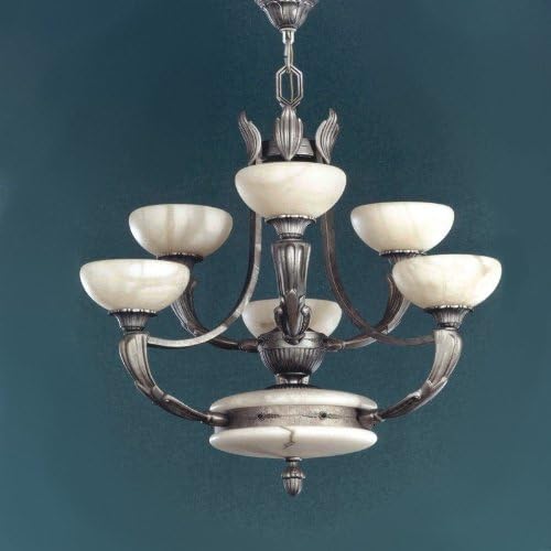Zaneen Z3111 Osma Chandelier, Silver Leather - White Alabaster