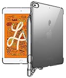 iPad Mini 5 Clear Case, Poetic Flexible Soft Transparent TPU Clear Back Cover with Pencil Holder, Compatible with Apple Smart Cover, Lumos, for Apple iPad Mini 5, Transparent Gray