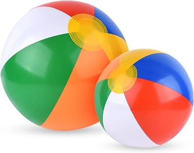 PLULON Rainbow Beach Balls 2 Pack Inflatable Pool Party Summer Fun Adults Kids
