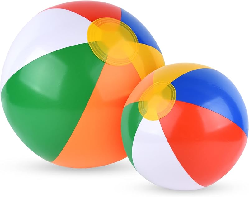 PLULON Rainbow Beach Balls 2 Pack Inflatable Pool Party Summer Fun Adults Kids