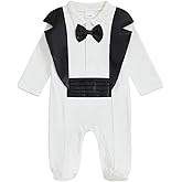 mlpeerw Newborn Baby Boy Clothes Gentleman Tuxedo Footie Romper Jumpsuit With Bowtie Fake Two Piece Photography Outfits