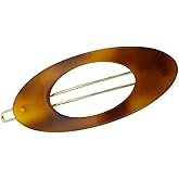 French Amie Oval Small 2 1/4” Celluloid Acetate Side Slide In Strong Hold Hair Clip Barrettes with Tige Boule Clasp for Girls and Women, Made in France (Tortoise Shell)