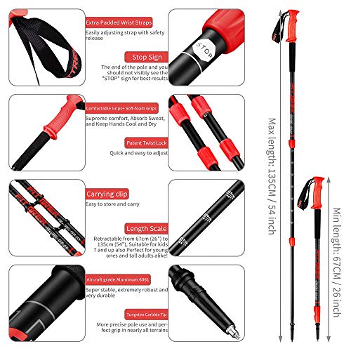 FitTrek Wandelstokken, wandelstokken, telescopische wandelstokken, lichte trekkingstok, voor dames, heren en kinderen… - Image 3