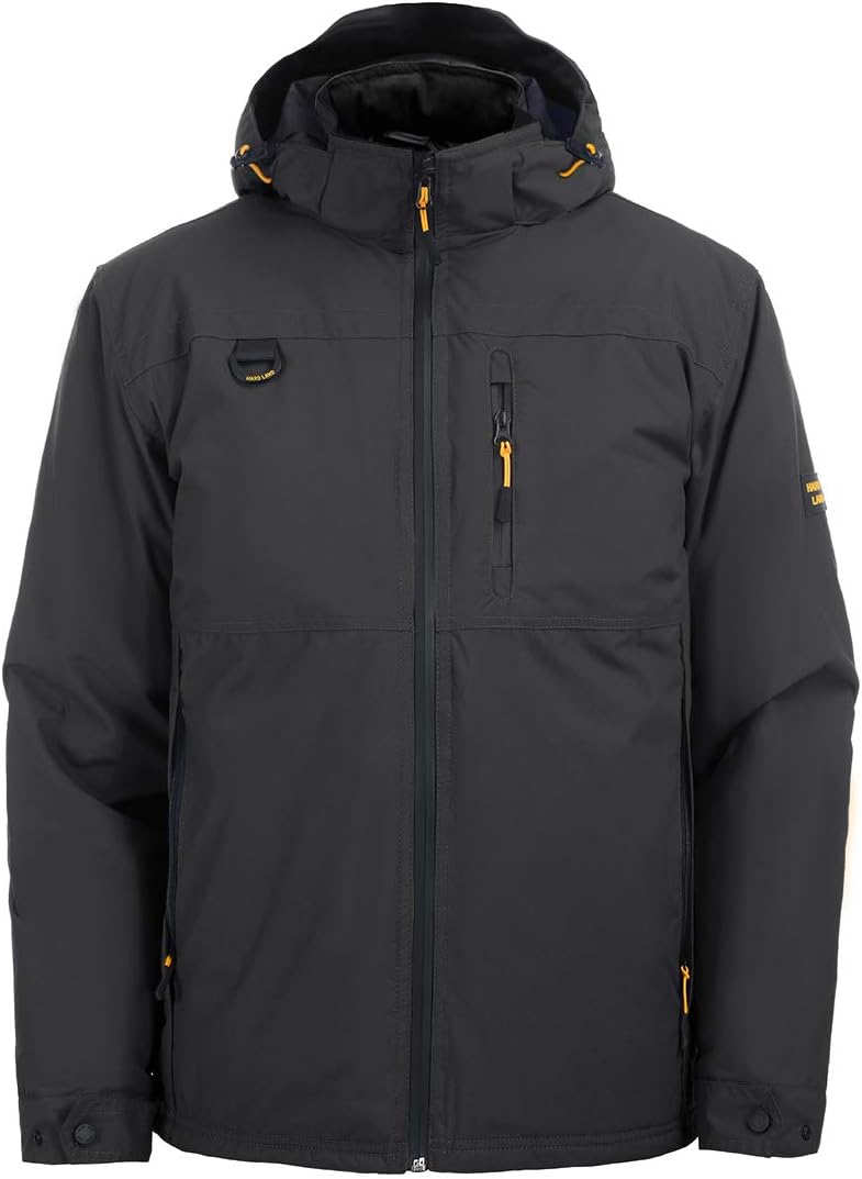 Men's Down Insulated Ski Jacket Waterproof Winter Snowboard Coat Parka Outerwear with Removable Hood Black Size Large