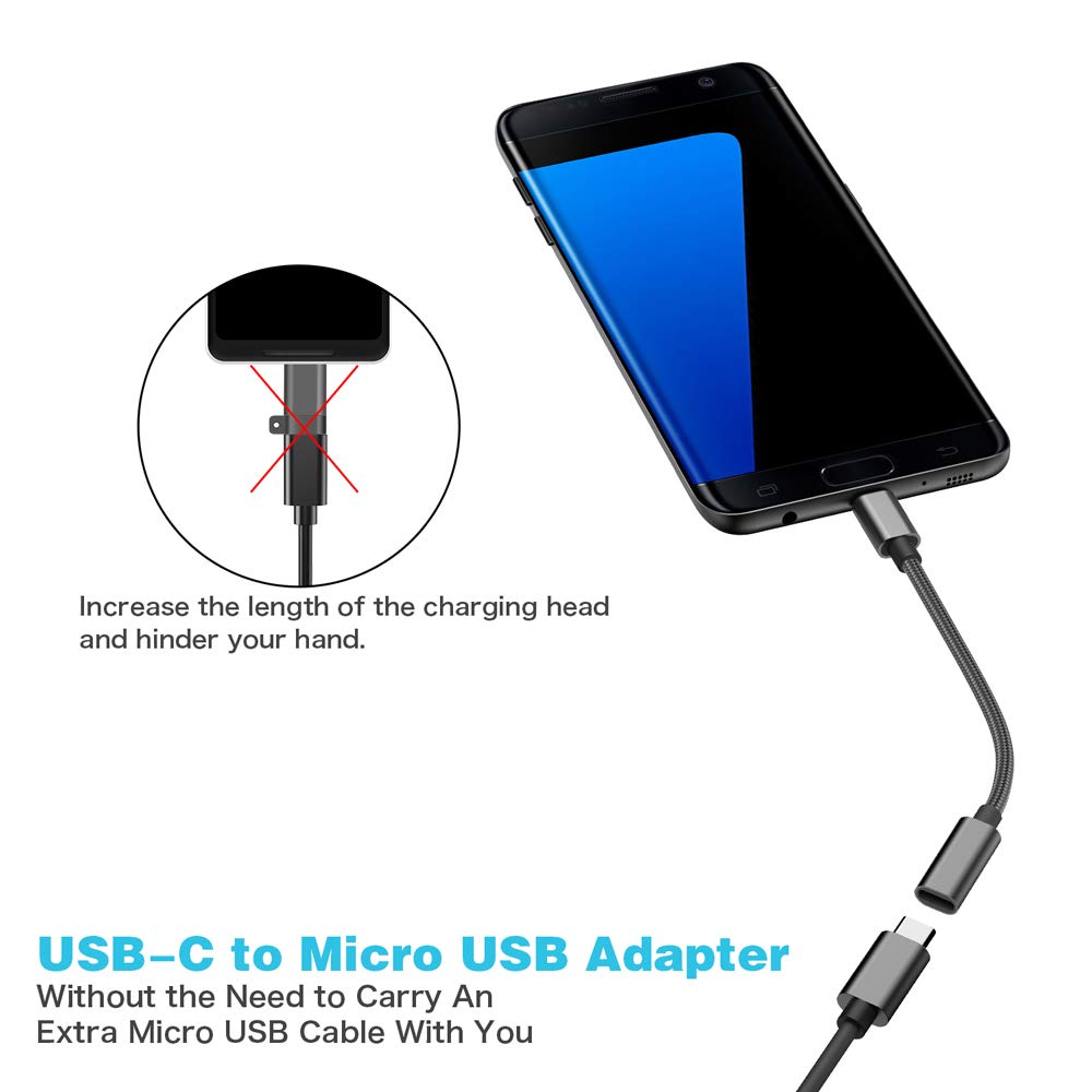USB C to Micro USB Adapter, KUXIYAN (2 Pack) Type C Female to Micro USB Male Charger Connector Support Charge & Sync Compatible with Samsung Galaxy S7 Edge S6, LG Nexus 5 4 and Micro USB Devices-Black