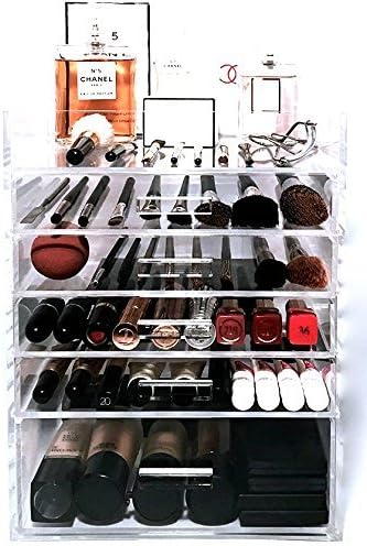 LARGE Luxury Handcrafted Diamond Polished 6 Tier CLEAR Acrylic Makeup Organiser Storage Box