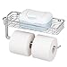 mDesign Toilet Tissue Paper Holder and Multi-Purpose Shelf - Wall Mount Storage Organizer for Bathroom, Holds 2 Rolls - Durable Metal Wire Design - Chrome