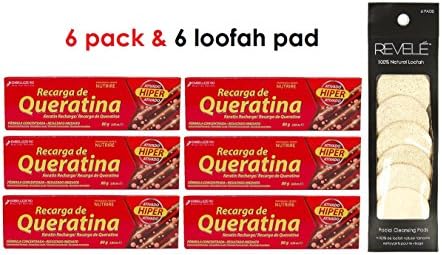 Brazilian Hair Tratment Keratin Recharge (Recarga de Queratina) by Embelleze 2.82 oz (6Pack) &amp; 6 Loofah Pads