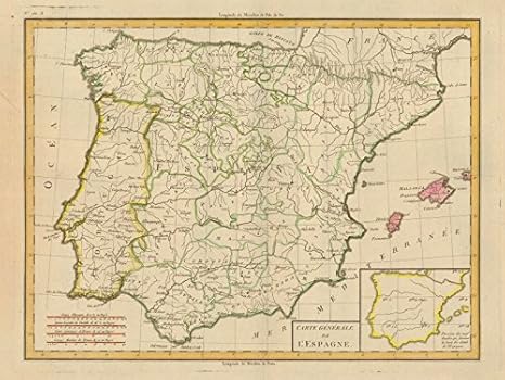 Amazon Com Carte De Generale De L Espagne By Mentelle Chanlaire Spain Iberia C1798 Old Map Antique Map Vintage Map Printed Maps Of Iberia Posters Prints