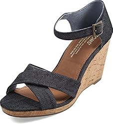 TOMS Women's Sienna Wedge Sandal Black Denim Size