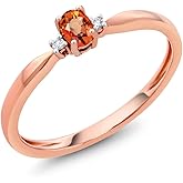 Gem Stone King 18K Rose Gold 0.24 Ct Oval Orange Sapphire White Diamond Engagement Ring