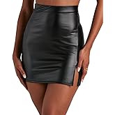 EG CHRIS G Women's Black Leather Skirts High Waisted High Side Slit Bodycon Mini Skirts