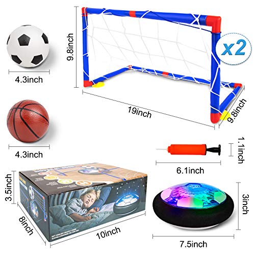 Kids Toys, Hover Soccer Ball Set with 2 Goals, Rechargeable Air Soccer with LED Light and Foam Bumper Indoor Projector Floating Ball Games Gift for 3 4 5 6 7 8-12 Years Old Boy Toddler（Newest Version）