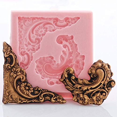 Corner Victorian Scroll Work Silicone Mold Fondant Chocolate Candy Resin Polymer Clay Mold - Thumbnail 4