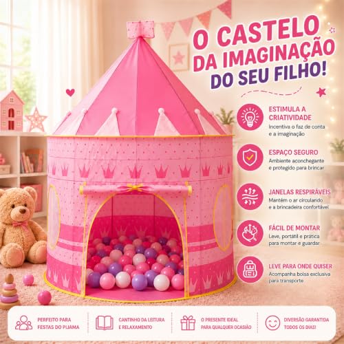 K-SELL IMPORTS, Barraca Infantil Cabana e Castelo da Princesa Rosa | Dobrável, Para Menina, Tenda Cabaninha