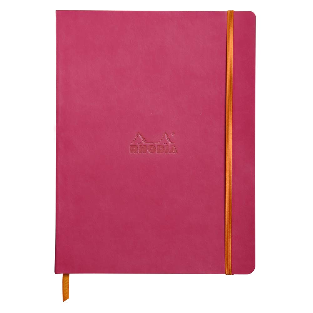 RHODIA 117562C - Raspberry Soft Notebook - 19x25 cm - Dot Dot - 160 pages - 90g Ivory Clairefontaine Paper - Bookmark, Elastic Closure - Faux Leather Cover - Rhodiarama Collection