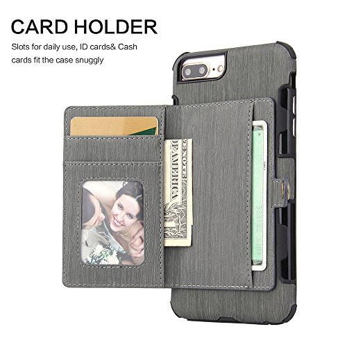 Scheam iPhone 7 Plus iPhone 8 Plus Wallet Leather Case, Protective Durable Cover Shell Folio flip Cell Phone Cover Bag with Card Slots Cash Pocket, Grey
