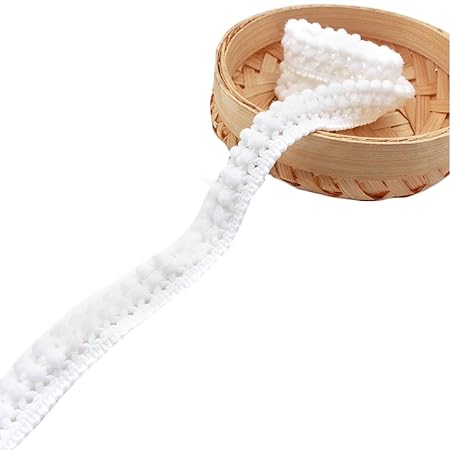 Yalulu 20 Yards Mini Pompon Fransiges Bällen Trim Band für Kleidung DIY Fertigkeit und Dekorieren Nähen Zubehörteil (Weiß)