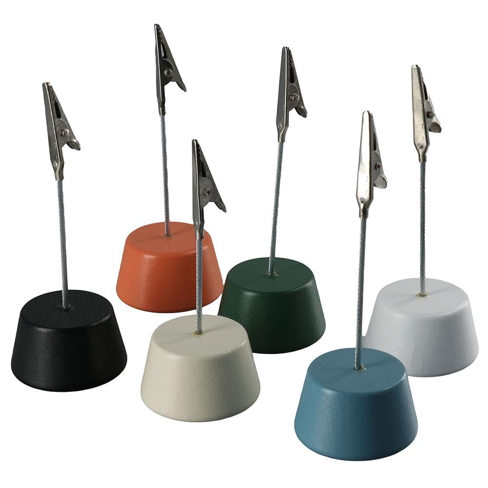 Risedot Place Card Number Holder Stands Photos Clips, Desktop Decoration Wood Base Picture Cards Display Stand, Clamps Stand