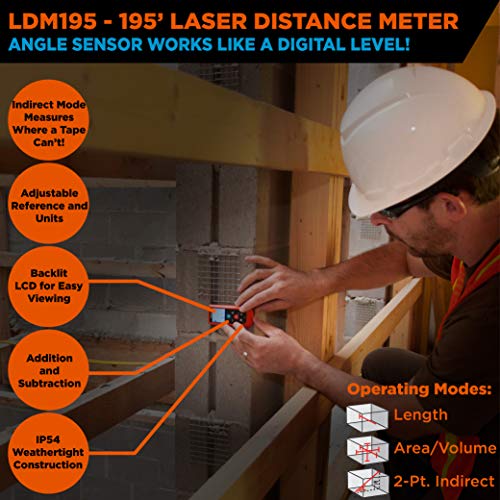 Johnson Level & Tool LDM195 195' Laser Distance Meter with Angle Sensor