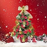 shine4FUN Mini Tabletop Christmas Tree 20in Artificial Small Christmas Tree with Cones and Battery Operated 8 Modes LED String Lights Little Christmas Tree Mini Christmas Tree for Home Office Decor