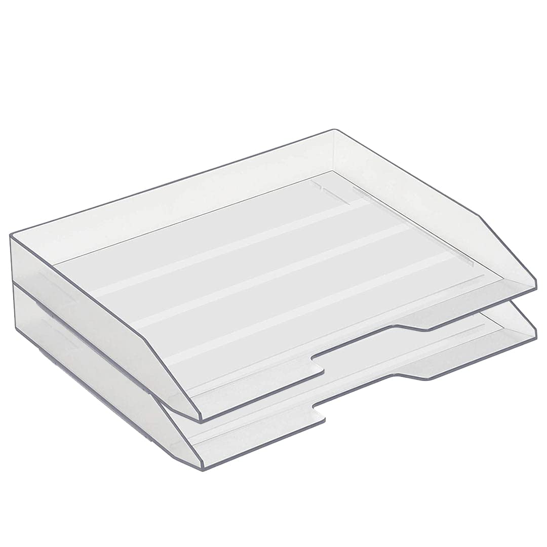 Acrimet 2 Tier Paper Organizer Letter Tray – Plastic Stackable Desk File Organizer, Side Load Paper Sorter for Letter/A4 Office File Folder Holder – Clear Crystal