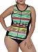 ROSKIKI Womens Zipper Striped Print High Neck Tankini Swim Top Plus Size Athletic Rashguard Swim Shirt No Bottom
