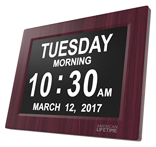 [Newest Version] Day Clock - Extra Large Impaired Vision Digital Clock with Battery Backup & 5 Alarm Options (Premium Mahogany Color)