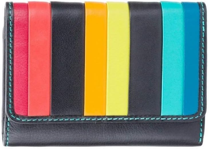 New Visconti High End Santorini Ladies Luxury Leather Cash Coin Card Purse Wallet RFID (Black Multi Halki Small)