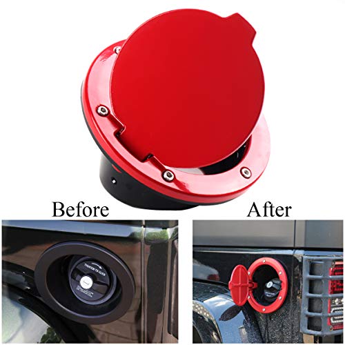 Gas Cap Cover for Jeep, DDUOO Red JK Fuel Door Gas Cover for Jeep