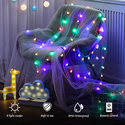 120led Lichterkette Kugeln, 17M Lichterkette Außen Bunt, Partylichterkette mit Stecker für Innen und Außen, 8 Modi und Merk Funktion, Ideale Party deko, Kinderzimmer, Balkon, Weihnachtsbeleuchtung