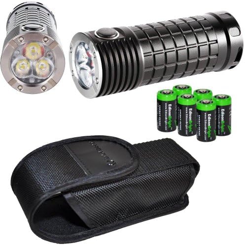 EdisonBright Olight SR Mini Intimidator 2800 Lumen Cree XM-L2 LED diffused Flashlight with six CR123A Lithium Batteries