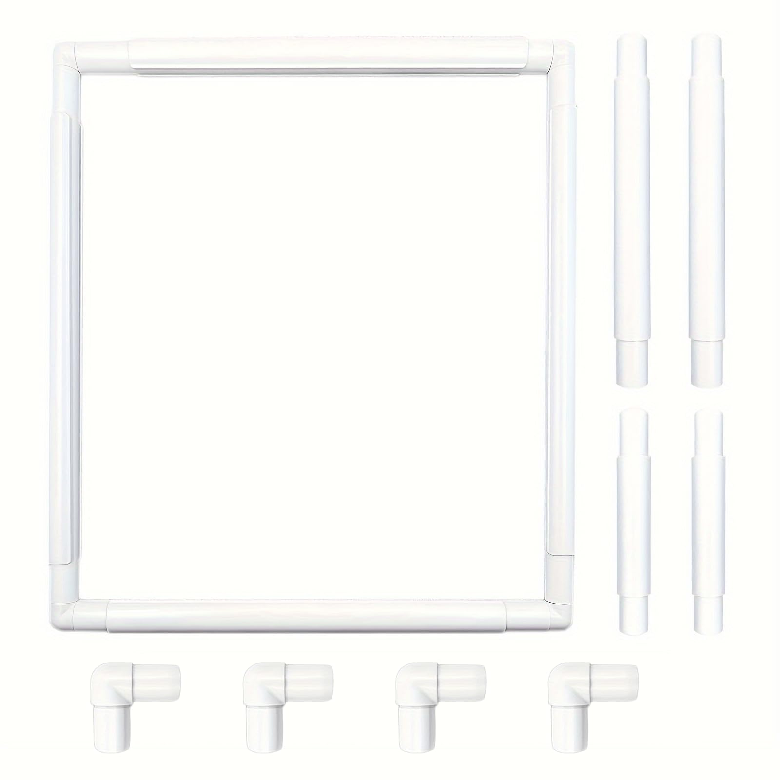 Hand U Journey 3 in 1 17''x17'', 17''x11'', 11''x8'' Universal Clip Frame Set, Square Rectangle Plastic for Embroidery, Quilting, Cross-Stitch, Punch Needle, Silk-Painting, White (Q-F-17x11x8)