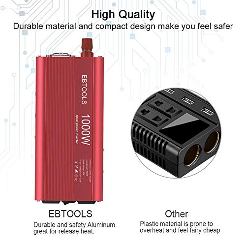 Car Power Inverter,EBTOOLS 1000W /2000W Inverter Converter 12V DC to 110V AC Car Converter with 2 AC Out