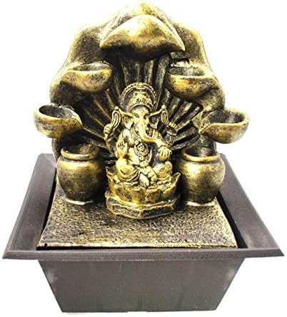 Venilals Ganesha with Water Cups Indoor Water Fountain with LED Light | Size 20 * 20 * 20 Cm | 3 Pin UK Plug Included |